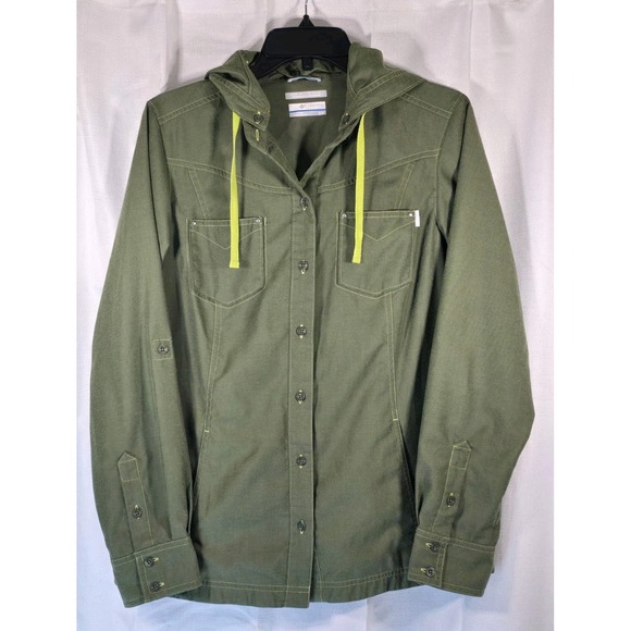 Columbia Womens Olive Green Hooded Utility Jacket Canvas Full Zip Outdoor Small - Picture 2 of 9